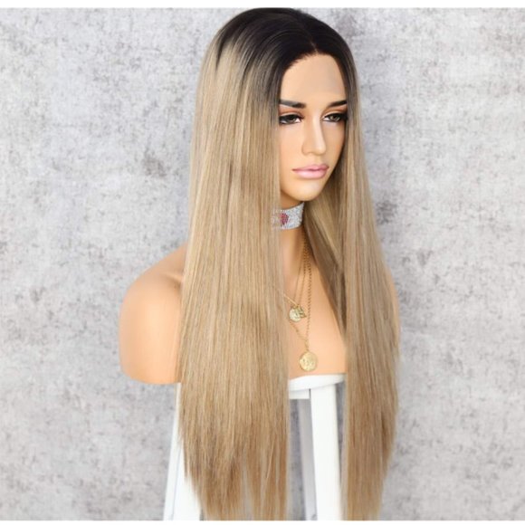 Ombre Blonde Straight Synthetic Lace Front Wig 24\